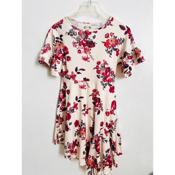 Joyfolie Mia Joy Girls Dress Size 10 Cream Pink Red Floral Ruffle Skater Emilia - Picture 1 of 9